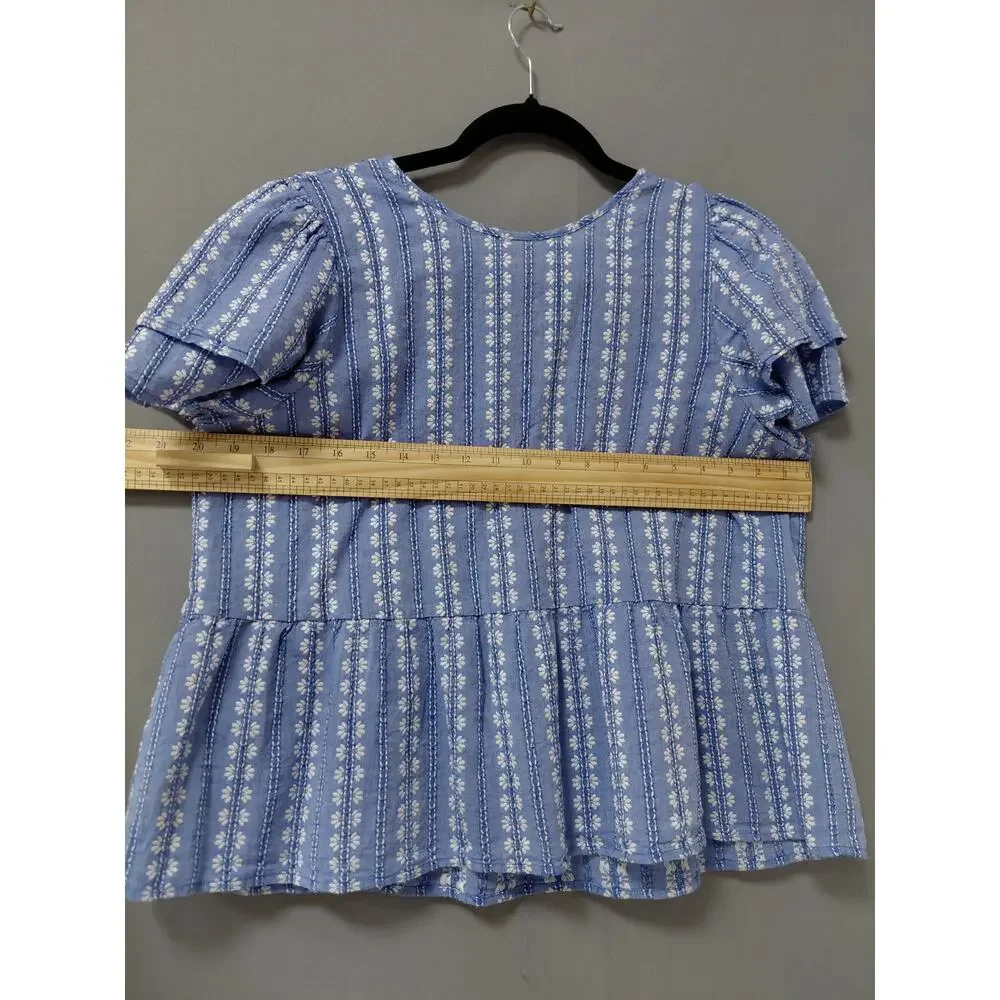 Loft Blue Striped Peplum Top Women Size L